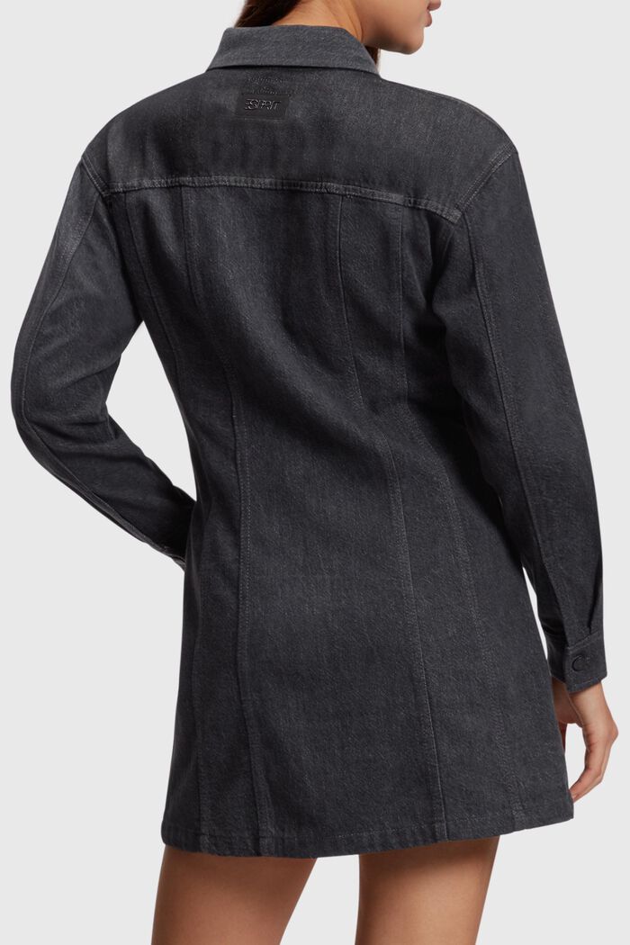 Robe-chemise en jean style trucker, ajustée et évasée, BLACK MEDIUM WASHED, detail image number 1