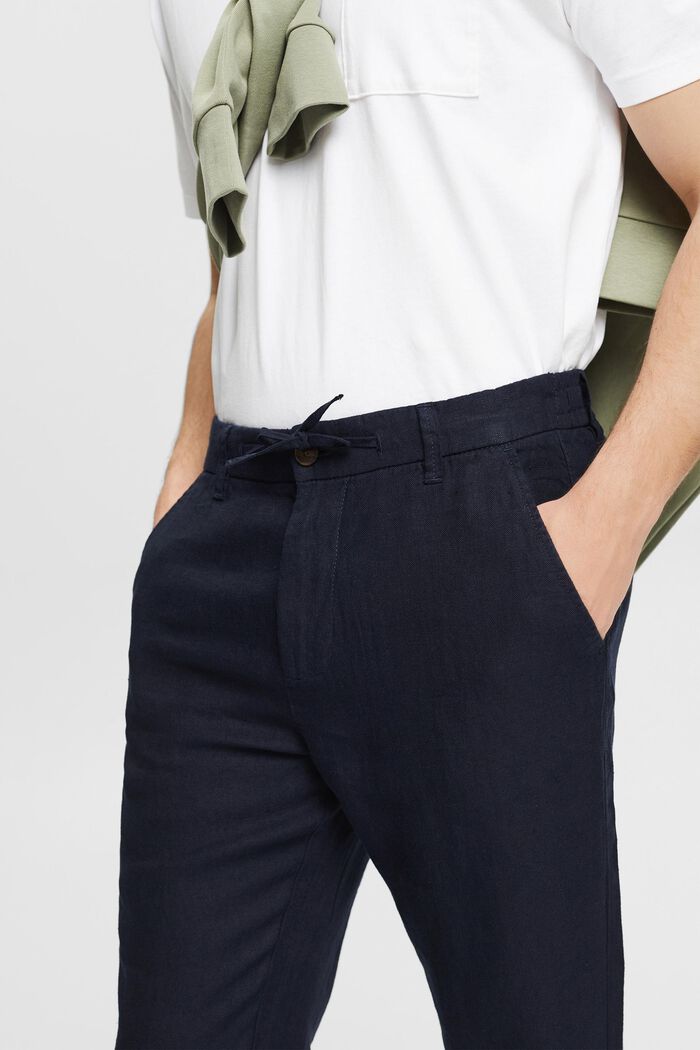 Pantalon 100 % lin, NAVY, detail image number 2