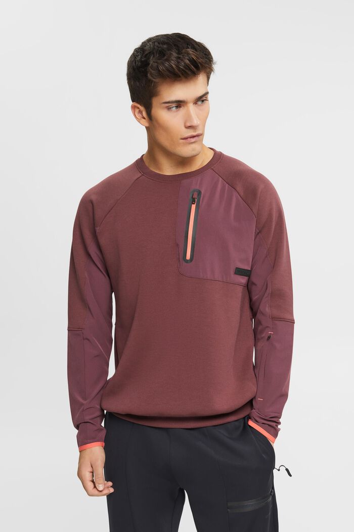 Sweat-shirt à poche-poitrine zippée, BORDEAUX RED, detail image number 0