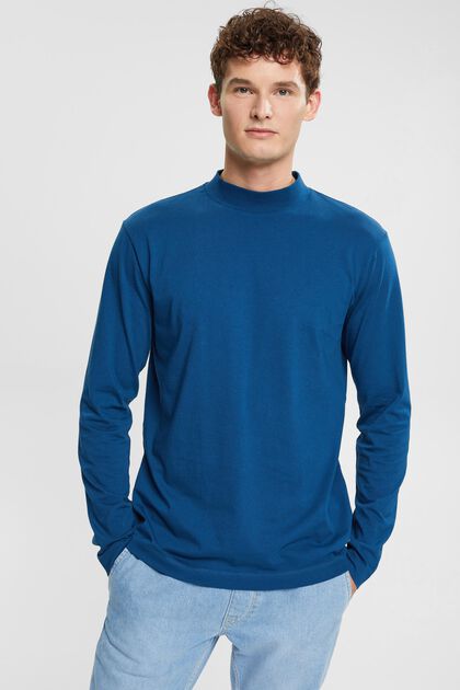T-shirt à manches longues et col droit, PETROL BLUE, overview