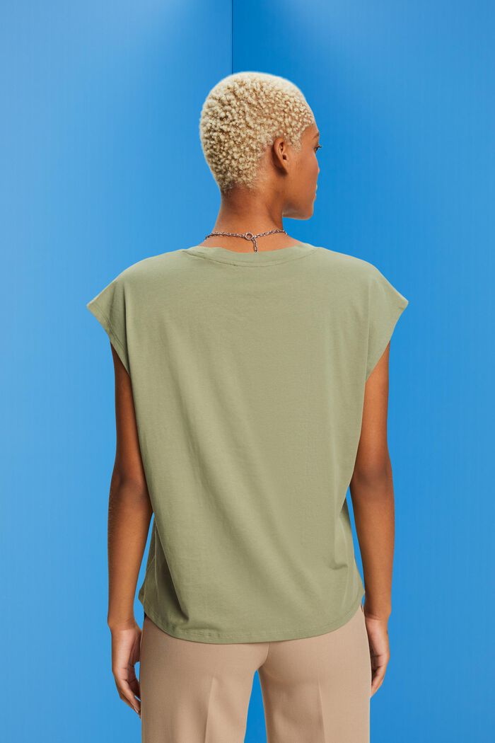 T-shirt en coton sans manches, à encolure en V, LIGHT KHAKI, detail image number 3