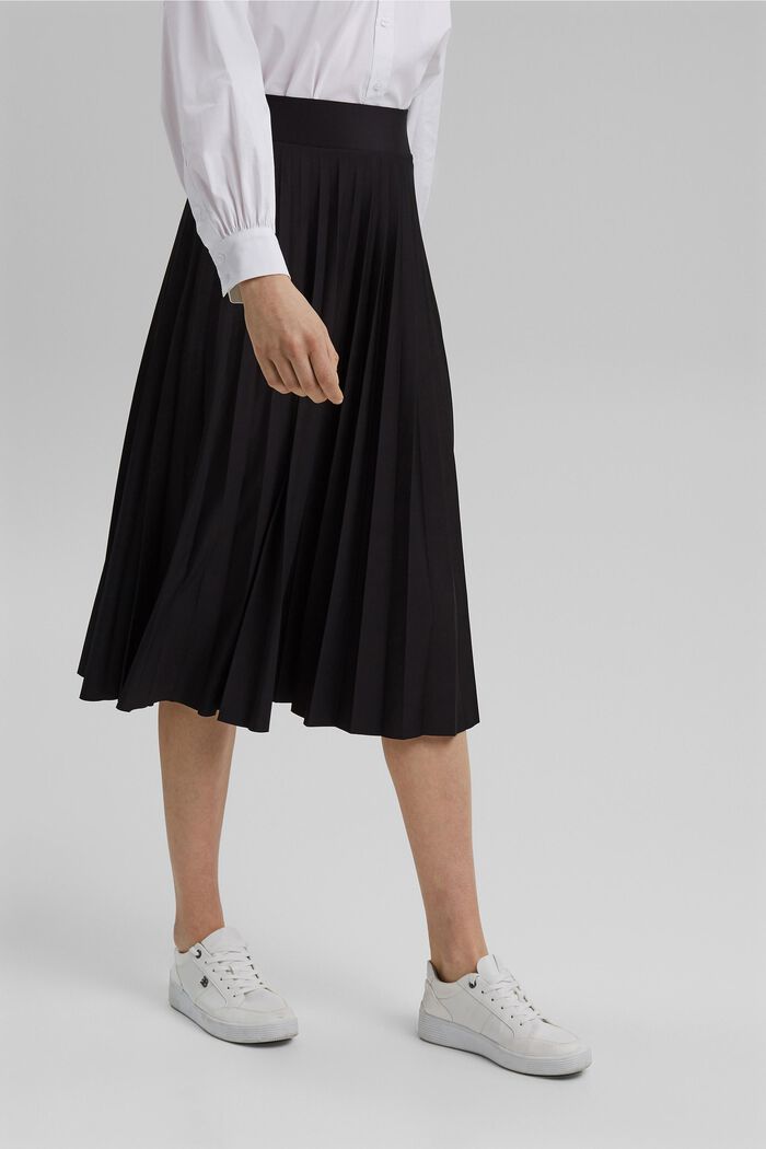 En matière recyclée : la jupe plissée à taille élastique, BLACK, detail image number 0