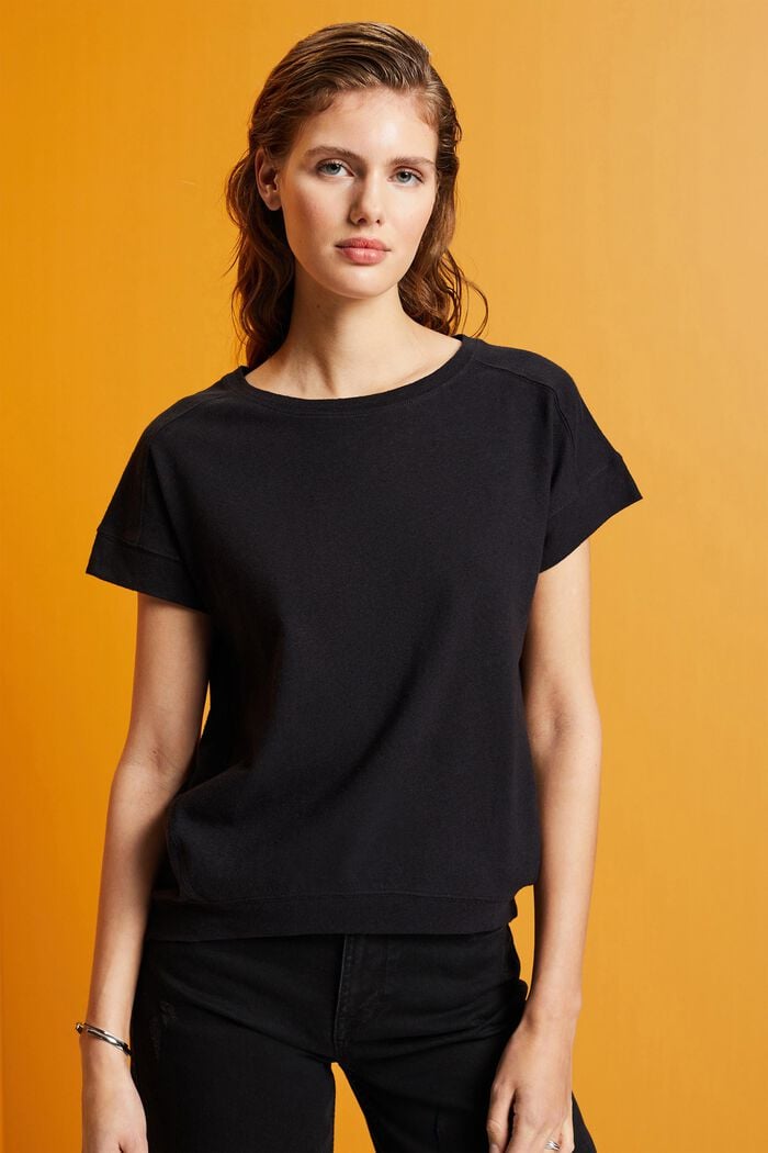 T-shirt en mélange de coton et lin, BLACK, detail image number 0
