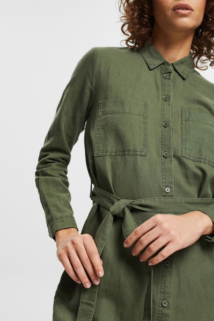 En lin mélangé : la robe-chemise à ceinture, GREEN, detail image number 3