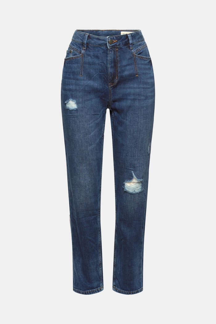 En coton biologique et chanvre : le jean boyfriend d’aspect usé, BLUE DARK WASHED, detail image number 7