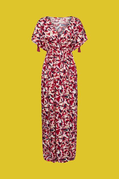 Longue robe de plage à motif floral, DARK RED, overview