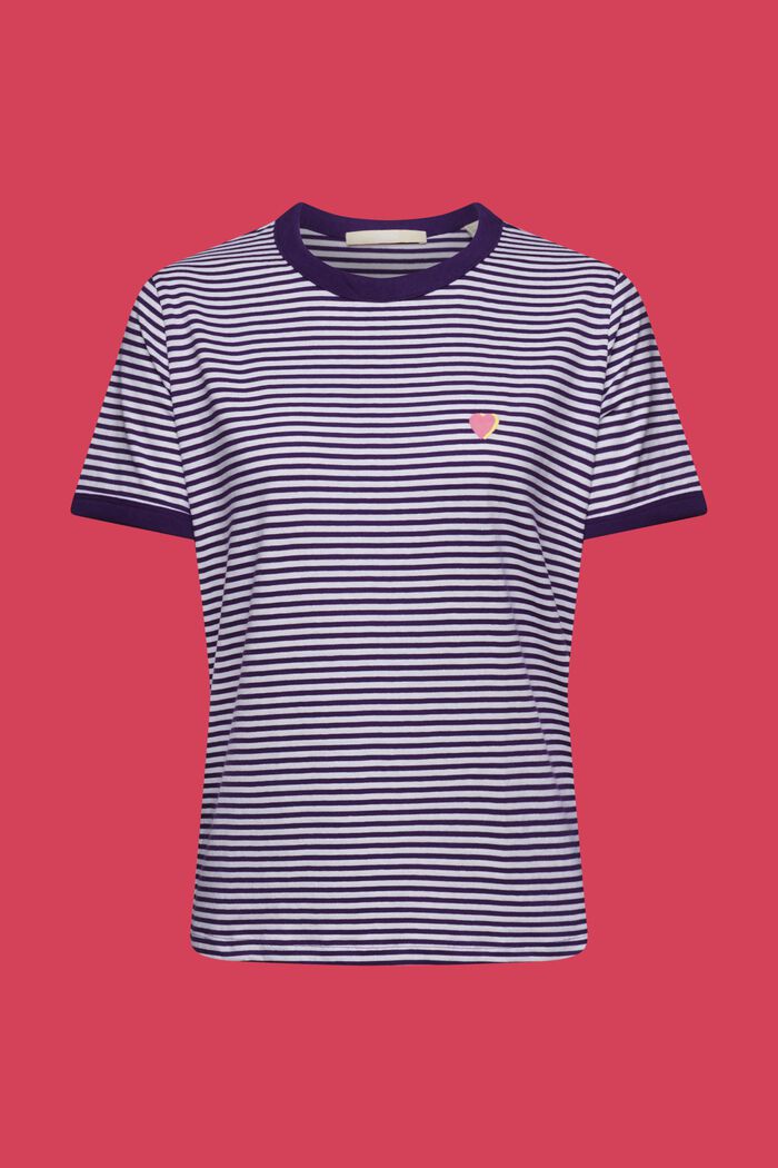 T-shirt rayé en coton animé d’un motif brodé, DARK PURPLE, detail image number 6