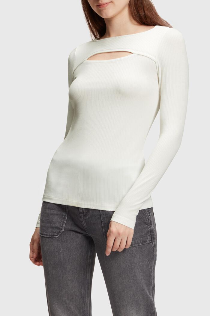 T-shirt à manches longues et découpe, LENZING™ ECOVERO™, OFF WHITE, detail image number 0