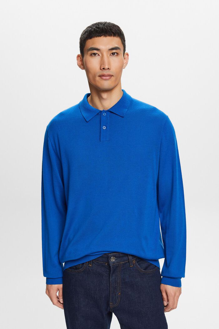 Pull-over en laine de style polo, BRIGHT BLUE, detail image number 1
