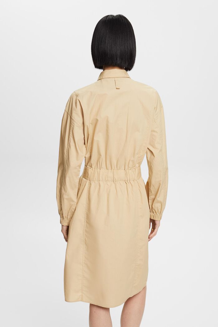 Robe-chemise en popeline de coton à taille nouée, SAND, detail image number 3