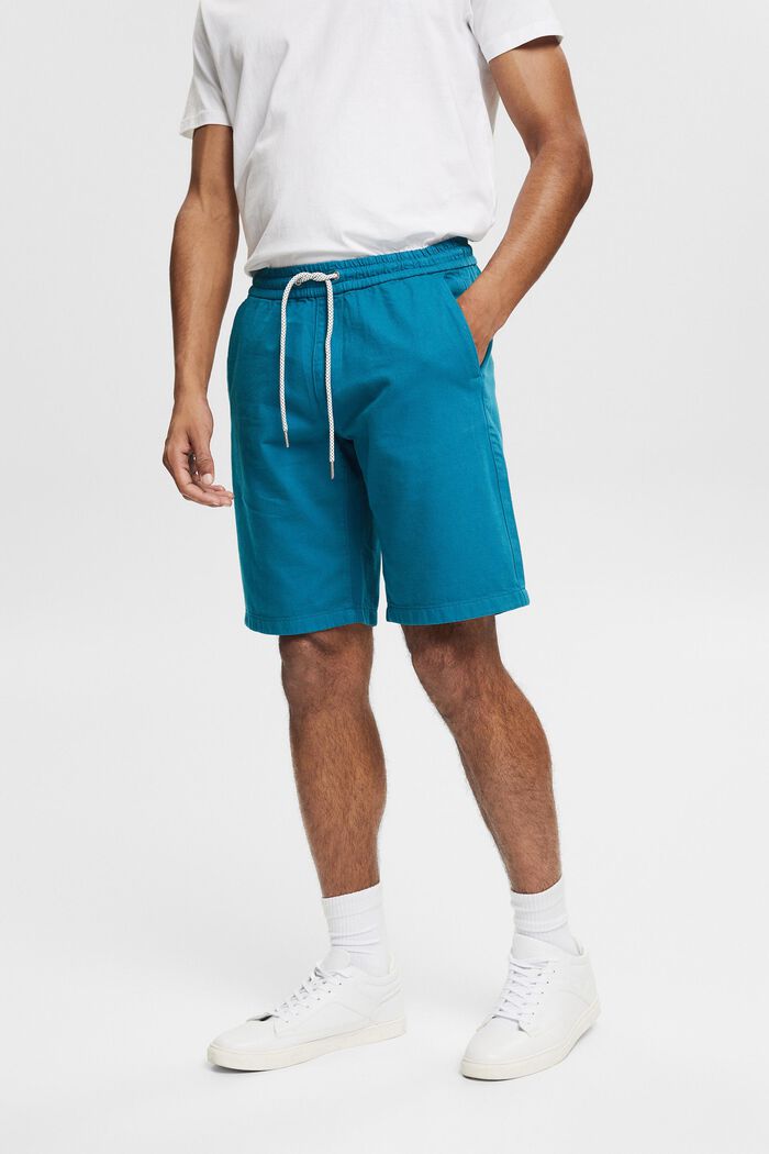 Pantalon court muni d´une taille élastique à cordon de serrage, TEAL BLUE, detail image number 0