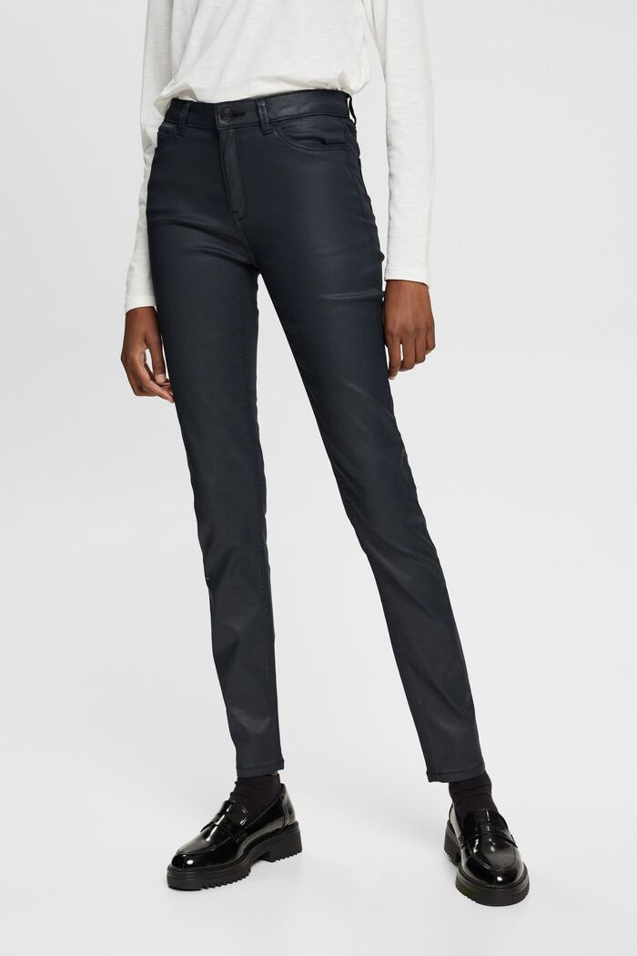 Pantalon taille haute en similicuir coupe Slim Fit, BLACK, detail image number 0