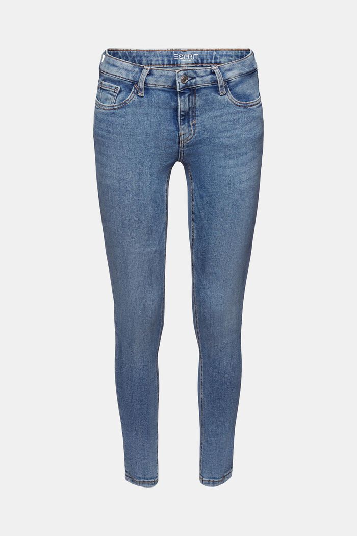 En matière recyclée : le jean stretch de coupe Skinny Fit taille mi-haute, BLUE LIGHT WASHED, detail image number 6