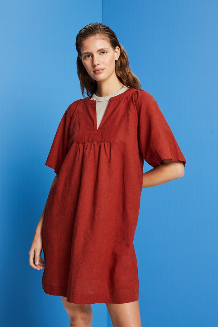 Mini-robe, mélange de coton et de lin, TERRACOTTA, detail image number 0