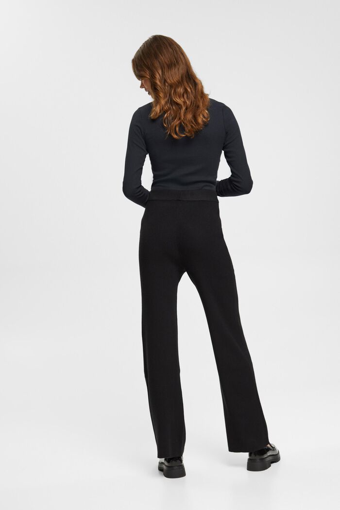 Pantalon taille haute en maille côtelée, BLACK, detail image number 3