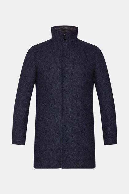 Manteau rembourré en laine mélangée, avec doublure amovible, DARK BLUE, overview