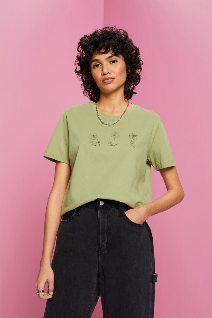 T-shirt en coton à imprimé floral, PISTACHIO GREEN, detail image number 0