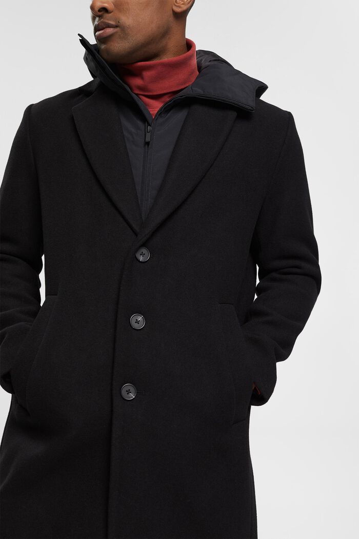 Manteau en laine mélangée à capuche amovible, BLACK, detail image number 3