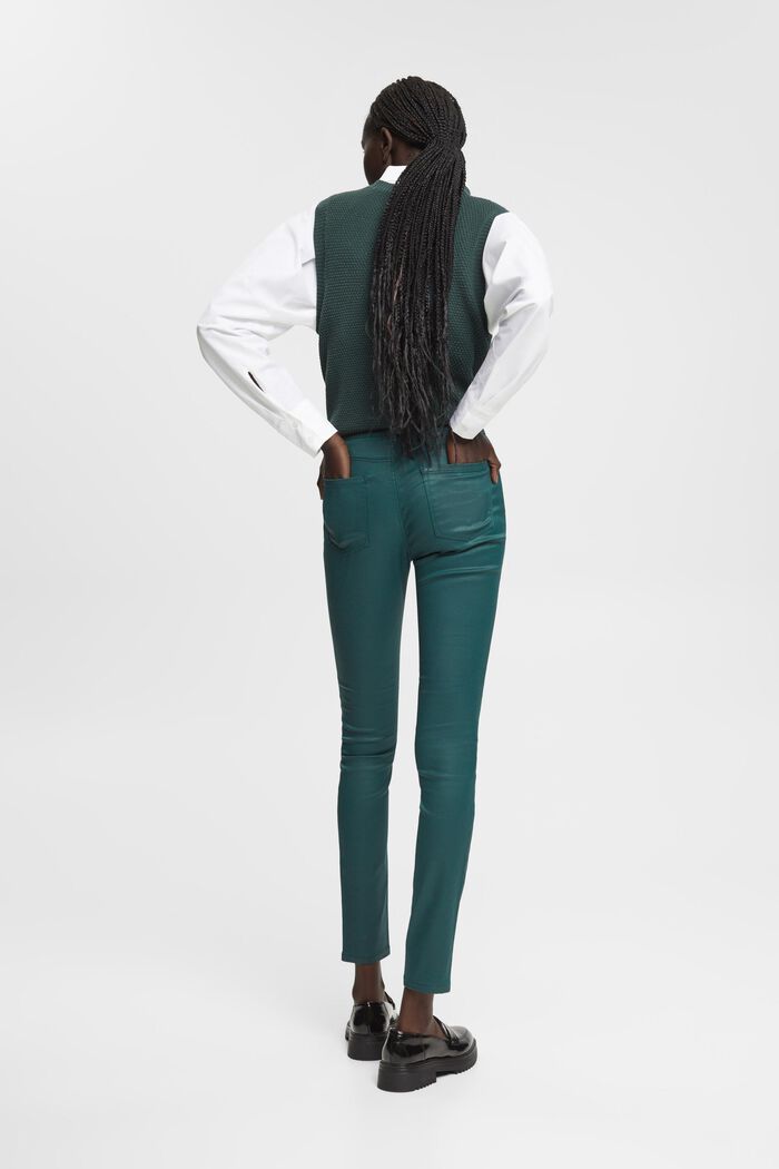 Pantalon taille haute en similicuir coupe Slim Fit, DARK TEAL GREEN, detail image number 3