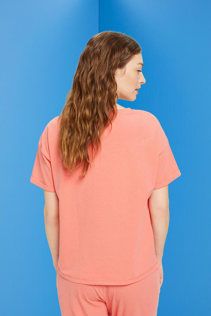 T-shirt en coton mélangé à poche-poitrine, NEW CORAL, detail image number 3
