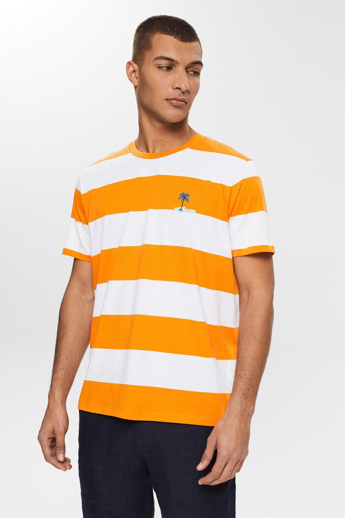 T-shirt en jersey animé de rayures et d´un imprimé, ORANGE, overview