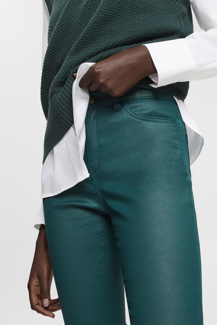 Pantalon taille haute en similicuir coupe Slim Fit, DARK TEAL GREEN, detail image number 2