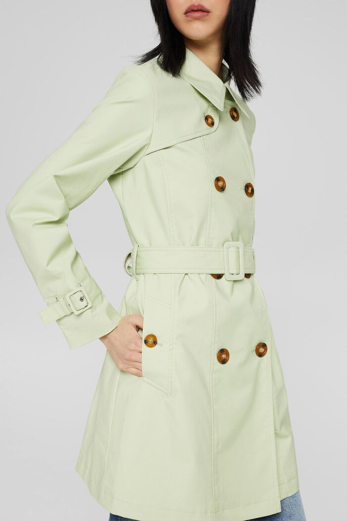 Trench-coat court à ceinture, coton biologique mélangé, PASTEL GREEN, detail image number 2