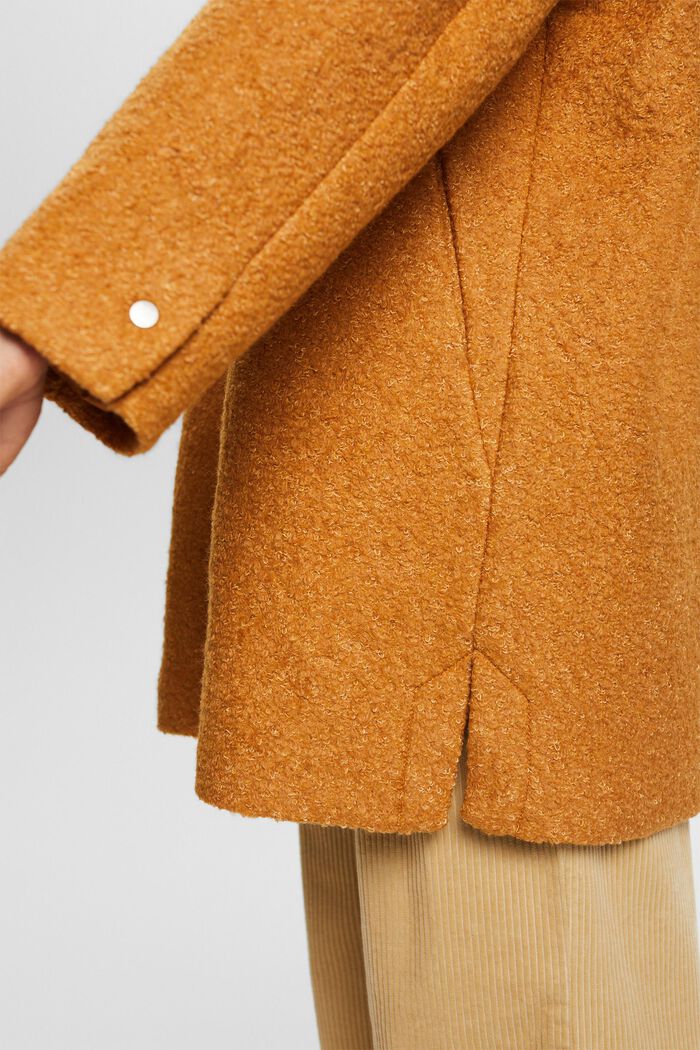 Manteau à capuche en mélange de laine bouclée, CARAMEL, detail image number 1