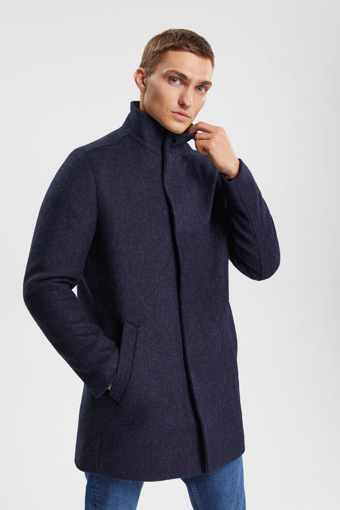Manteau rembourré en laine mélangée, avec doublure amovible, DARK BLUE, detail image number 0
