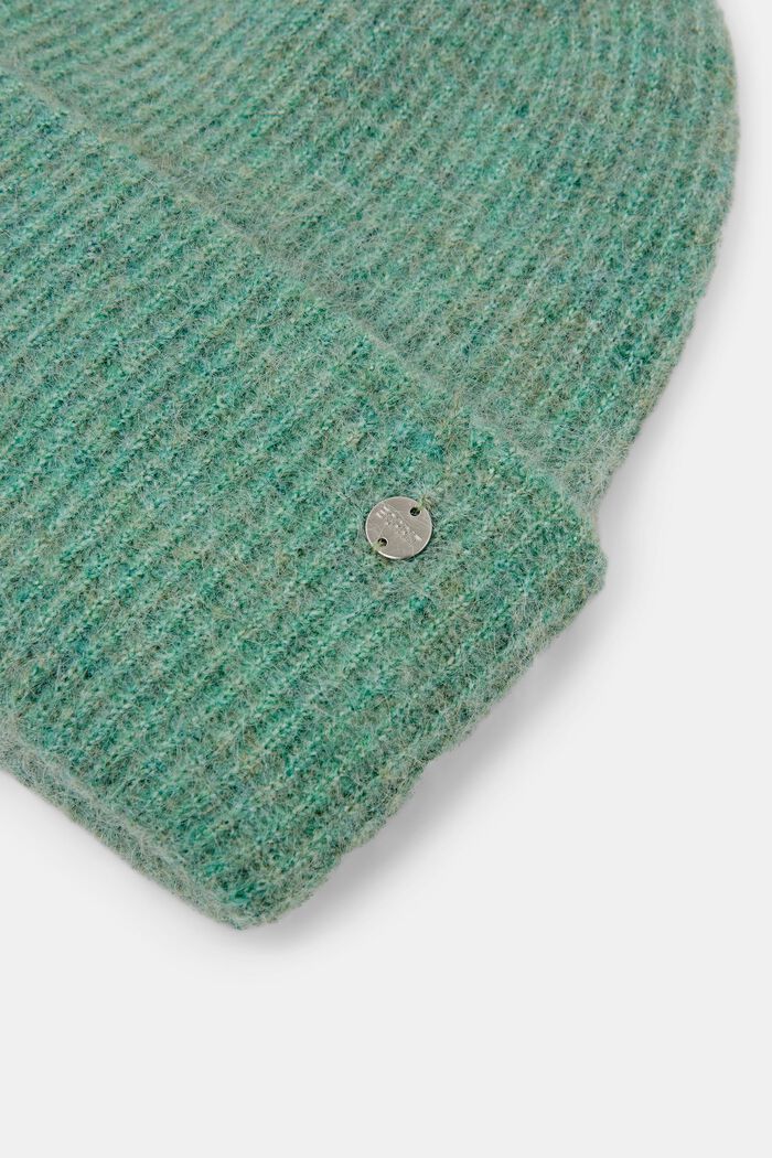 Bonnet en maille côtelée de laine mélangée, GREEN, detail image number 1