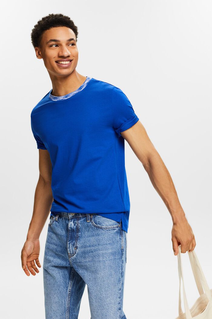T-shirt à col en maille moulinée multicolore, BRIGHT BLUE, detail image number 4