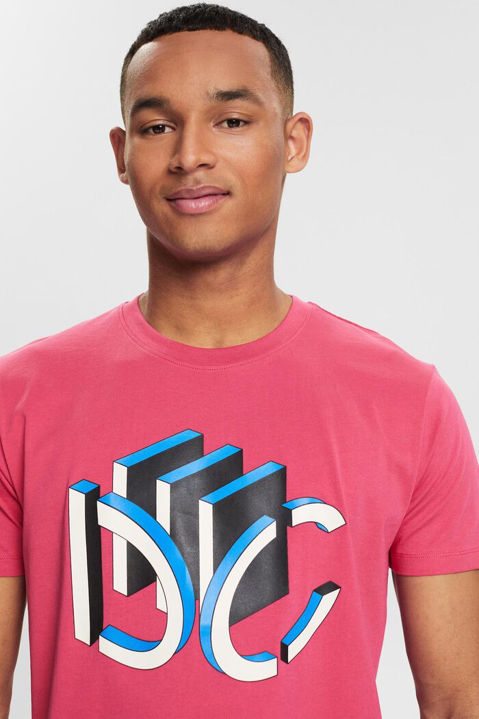 T-shirt en jersey à logo imprimé graphique en 3D, DARK PINK, detail image number 5