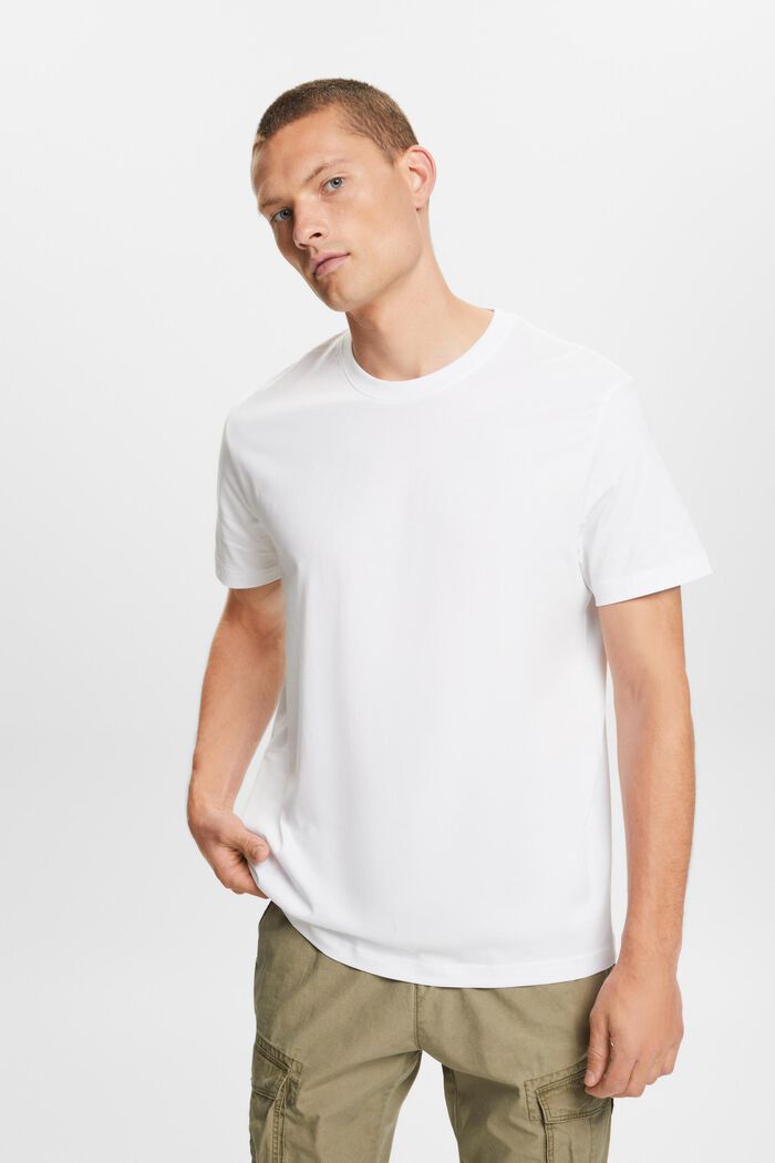 T-shirt à col rond en jersey de coton Pima, WHITE, detail image number 0