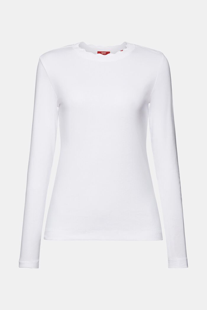 Haut en jersey de coton à finition festonnée, WHITE, detail image number 8