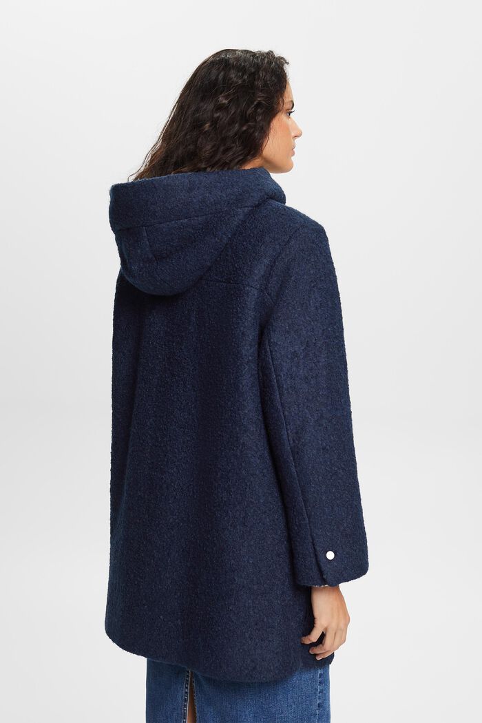 Manteau à capuche en mélange de laine bouclée, NAVY, detail image number 3