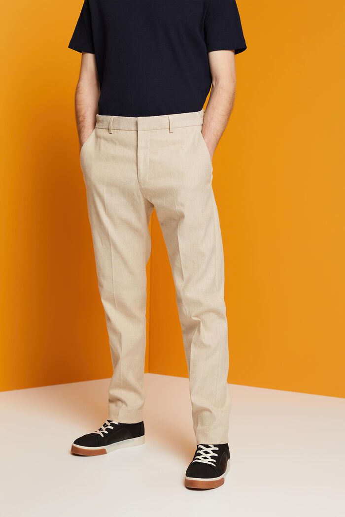 Pantalon de coupe Slim Fit en mélange de coton et de lin, KHAKI BEIGE, detail image number 0