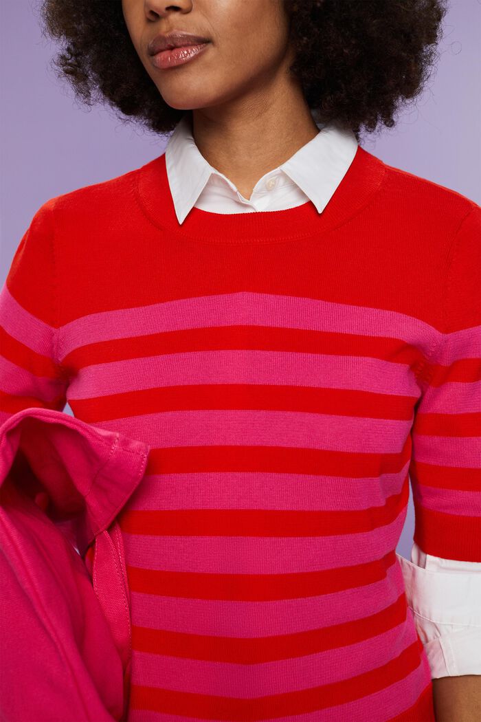 Sweat-shirt rayé à col ras-du-cou, RED, detail image number 2