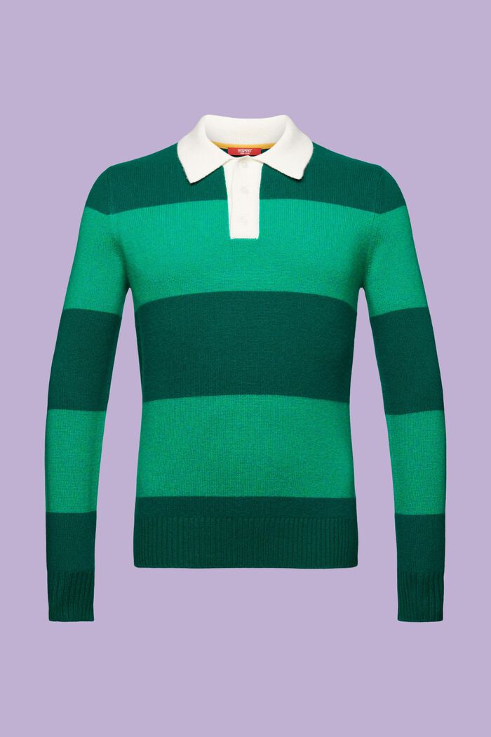 Pull polo en cachemire à rayures de style rugby, EMERALD GREEN, detail image number 7