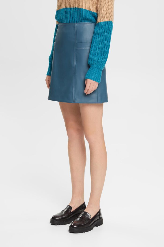 Mini-jupe en similicuir, PETROL BLUE, detail image number 1