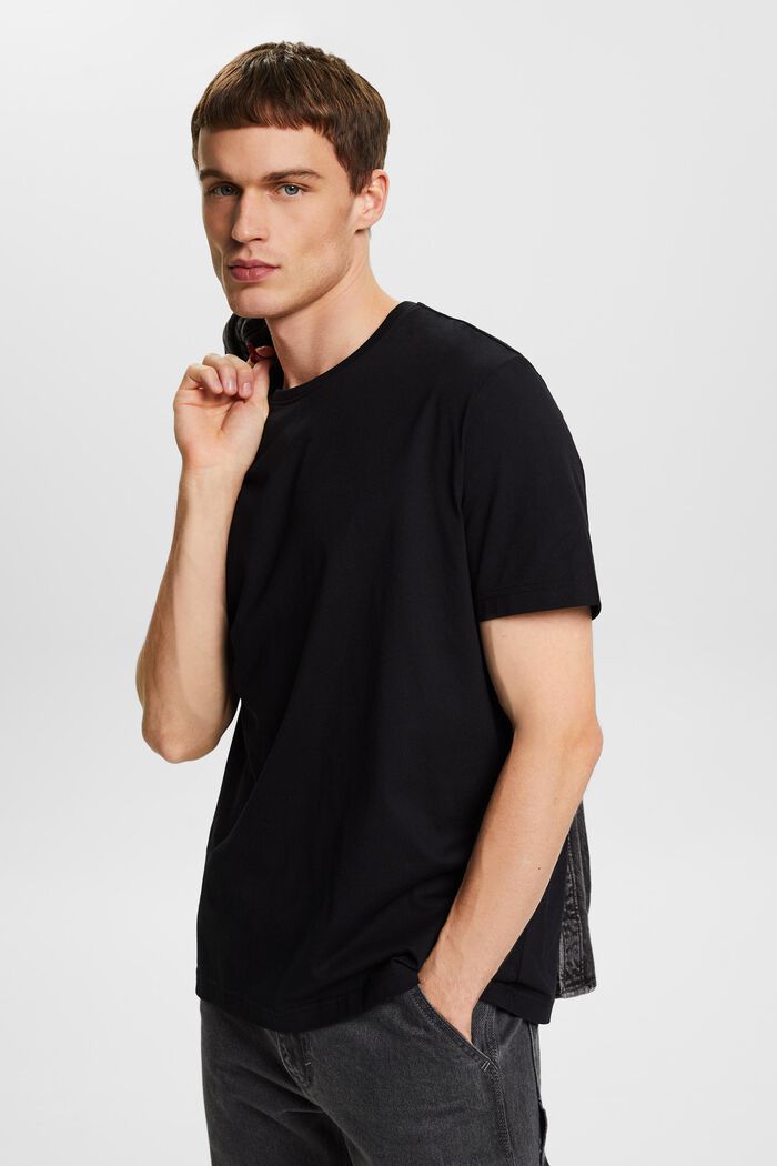 T-shirt col ras-du-cou en jersey de coton Pima, BLACK, detail image number 0