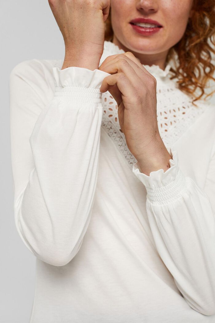 T-shirt à manches longues à dentelle crochetée, TENCEL™, OFF WHITE, detail image number 2