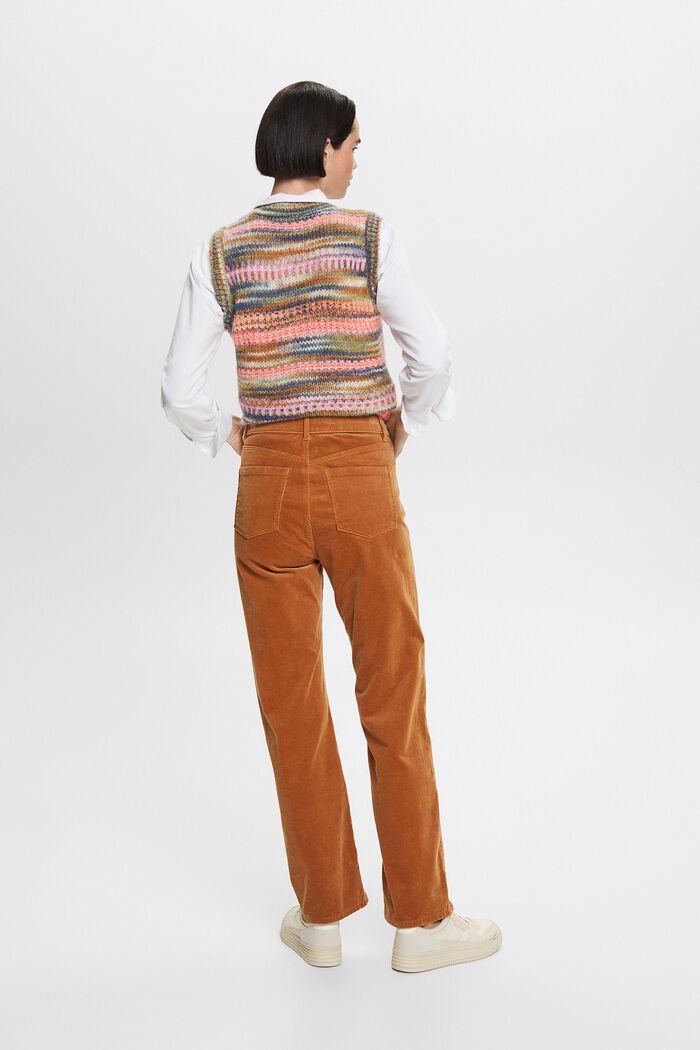 Pantalon en velours côtelé coupe Straight Fit taille haute, CARAMEL, detail image number 3