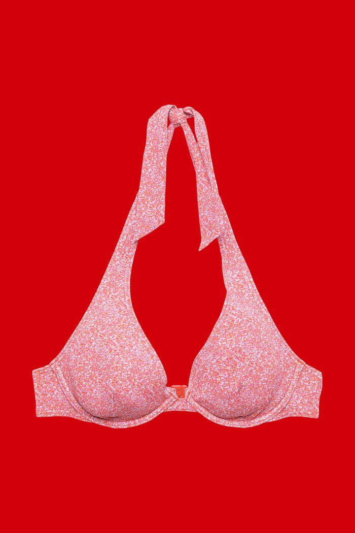 Haut de bikini imprimé à bretelles tour de cou et armatures apex, PINK, detail image number 3