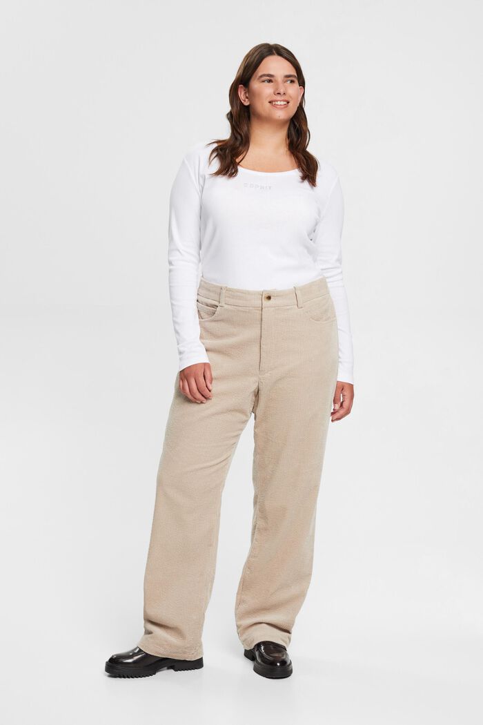 Pantalon CURVY en velours côtelé, 100 % coton, LIGHT TAUPE, detail image number 1
