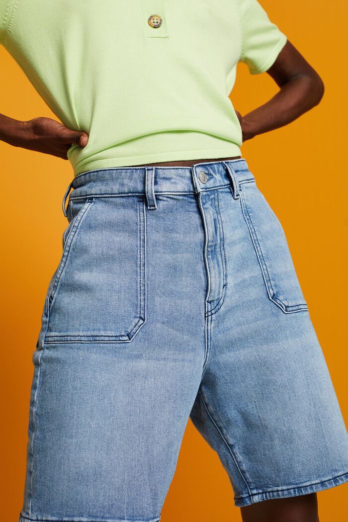 Short en jean taille haute, BLUE LIGHT WASHED, detail image number 2