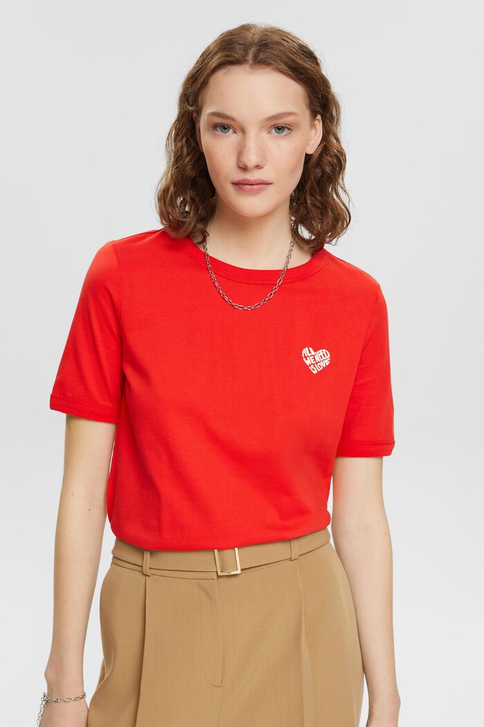 T-shirt en coton à logo en forme de cœur, RED, detail image number 0