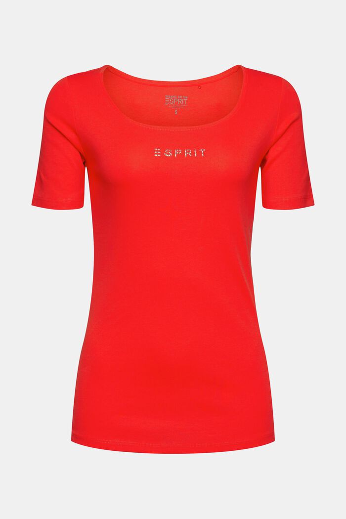T-shirt à logo scintillant, 100 % coton biologique, ORANGE RED, detail image number 6