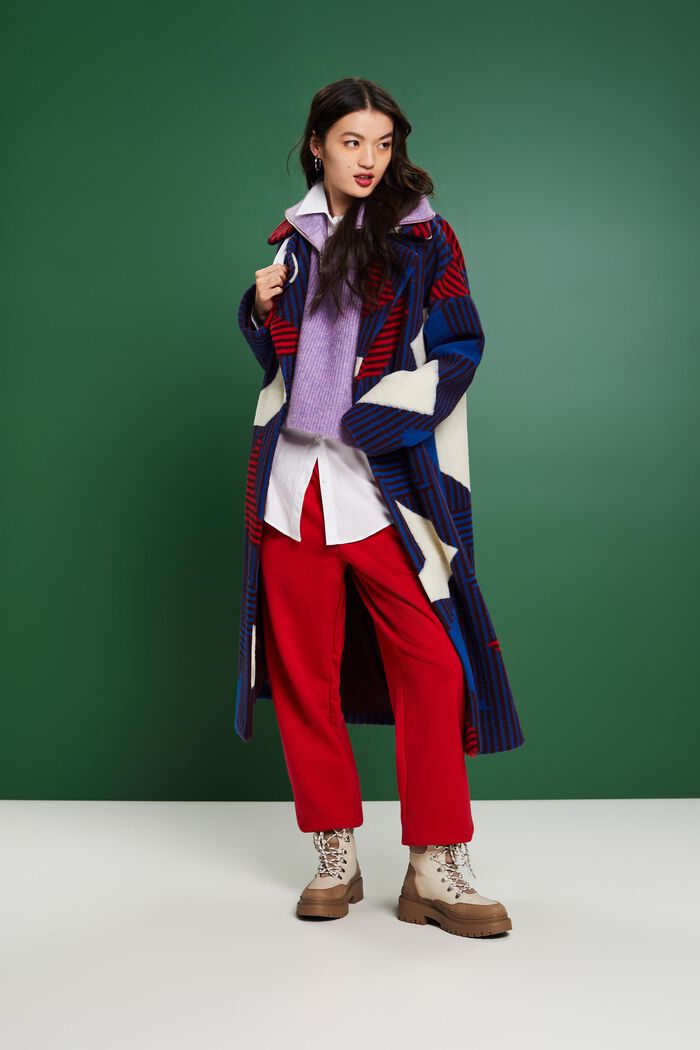 Manteau imprimé en laine mélangée, BORDEAUX RED, detail image number 0