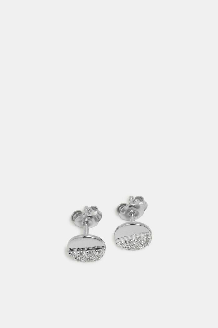Clous d’oreilles sertis de pierres de zircone, en argent sterling, SILVER, detail image number 1