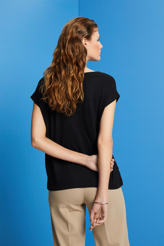 T-shirt en mélange de matière, LENZING™ ECOVERO™, BLACK, detail image number 3
